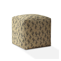 17" Beige Cotton Floral Pouf Ottoman