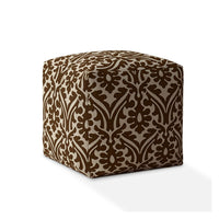 17" Brown Cotton Damask Pouf Ottoman