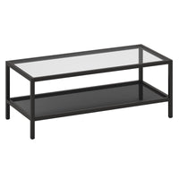 45" Black Glass Rectangular Coffee Table With Shelf