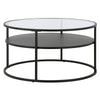 32" Black and Glass Round Two Layer Coffee Table With Shelf