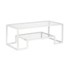 45" White Glass Rectangular Coffee Table With Shelf