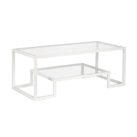 45" White Glass Rectangular Coffee Table With Shelf