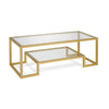 45" Gold Glass Rectangular Coffee Table With Shelf