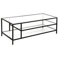 46" Black Glass Rectangular Coffee Table With Two Shelves