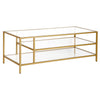 46" Gold Glass Rectangular Coffee Table With Two Shelves