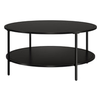 36" Black Glass Round Coffee Table With Shelf