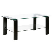 40" Black Glass Rectangular Coffee Table With Shelf