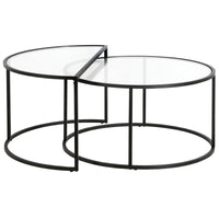 Set Of Two 33" Black Glass Half-Circle Nested Coffee Tables