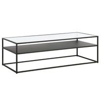 54" Black Glass Rectangular Coffee Table With Shelf