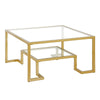 32" Gold Glass Square Coffee Table With Shelf