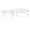 Set Of Two 36" White Glass Round Nested Coffee Tables