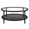 36" Black Glass Round Coffee Table With Shelf