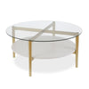 36" Gold Glass Round Coffee Table With Shelf