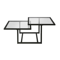 43" Black Glass Square Coffee Table With Two Shelves