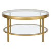 32" Gold Glass Round Coffee Table With Shelf