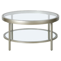 32" Silver Glass Round Coffee Table With Shelf