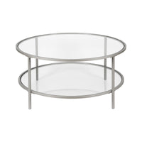 36" Silver Glass Round Coffee Table With Shelf