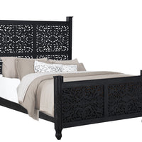 Carved Solid Wood Queen Black Bed