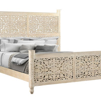 Carved Solid Wood King White Bed