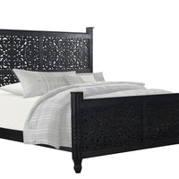 Carved Solid Wood King Black Bed