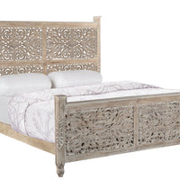 Carved Solid Wood King Gray Bed