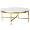 36" Gold And White Faux Marble Round Coffee Table