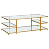 54" Gold Glass Rectangular Coffee Table With Three Shelves