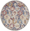 8' Navy Blue Round Damask Power Loom Distressed Area Rug