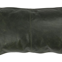 14" X 26" Green Leather Zippered Pillow