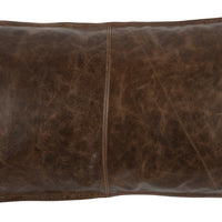 14" X 26" Brown Leather Zippered Pillow