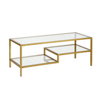 45" Gold Glass Rectangular Coffee Table With Two Shelves