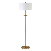 63" Brass Traditional Shaped Floor Lamp With White Frosted Glass Drum Shade