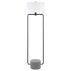 63" Black Column Floor Lamp With White Frosted Glass Drum Shade