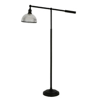 58" Black Swing Arm Floor Lamp With Clear Transparent Glass Dome Shade