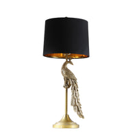 29" Gold Peacock Table Lamp With Black Drum Shade