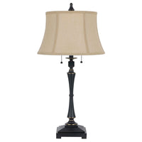 31" Bronze Metal Two Light Table Lamp With Beige Empire Shade