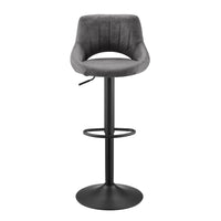 Set Of Two 42" Gray And Black Faux Leather And Steel Swivel Low Back Adjustable Height Bar Chairs With Footrest