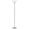 70" Nickel Torchiere Floor Lamp With White Frosted Glass Dome Shade