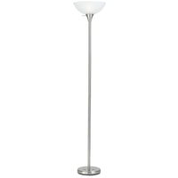 70" Nickel Torchiere Floor Lamp With White Frosted Glass Dome Shade