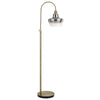 61" Brass Adjustable Arc Floor Lamp With Antiqued Brass Mirrored Glass Novelty Shade