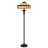 61" Bronze Two Light Traditional Shaped Floor Lamp With Purple And Ivory Abstract Tiffany Glass Empire Shade