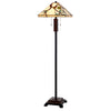 60" Bronze Two Light Traditional Shaped Floor Lamp With Green And Ivory Floral Tiffany Glass Square Shade