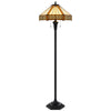 60" Bronze Two Light Traditional Shaped Floor Lamp With Orange And Ivory Abstract Tiffany Glass Empire Shade