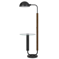 63" Brown Tray Table Floor Lamp With Bronze Transparent Glass Dome Shade