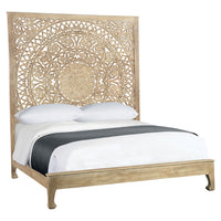 Solid Wood King Gray Carved Medallion Bed