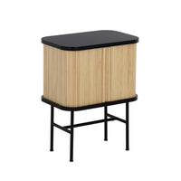 24" Natural and Black Modern Sliding Door Nightstand