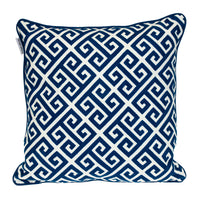 18" X 18" Blue 100% Cotton Greek Key Zippered Pillow