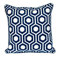 18" X 18" Blue 100% Cotton Geometric Zippered Pillow