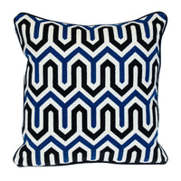 18" X 18" Blue And White 100% Cotton Geometric Zippered Pillow