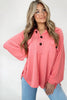 Pink Corded Flap Pocket Henley Top